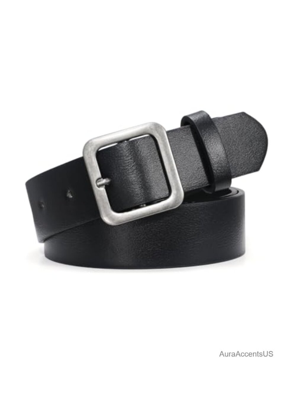Faux Leather Belt for Jeans Pants Dress 1.3" Wide Square Buckle 10 Holes